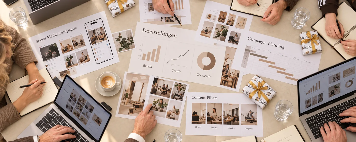 Het team van Bureau Nathalie Hagenstein werkt samen aan campagneplannen